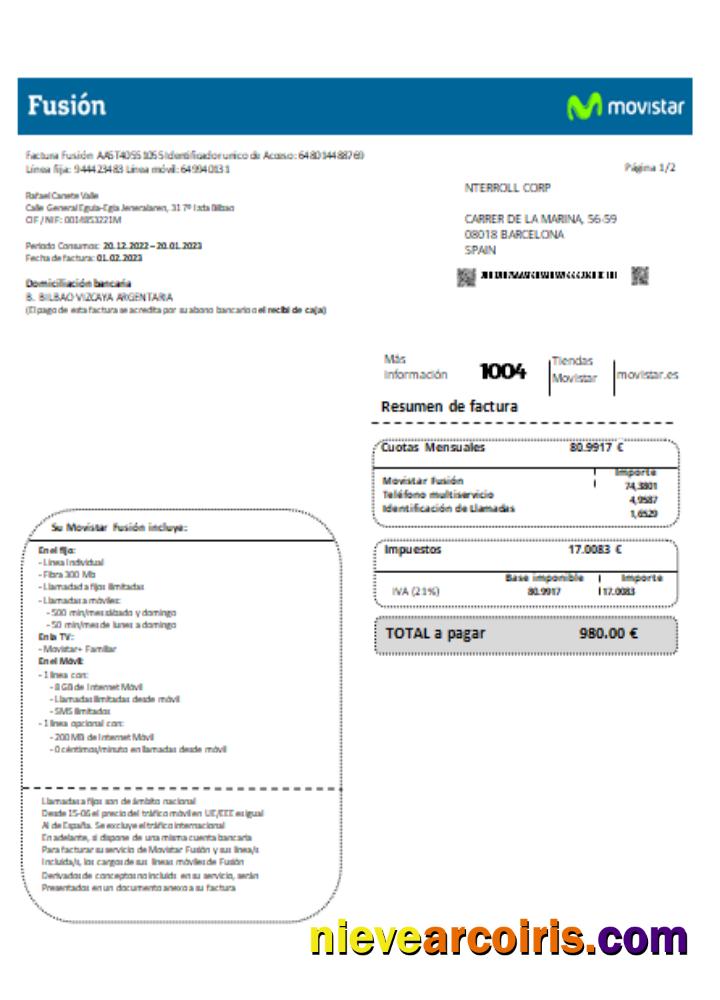 Movistar Fusion telecom operator utility business bill